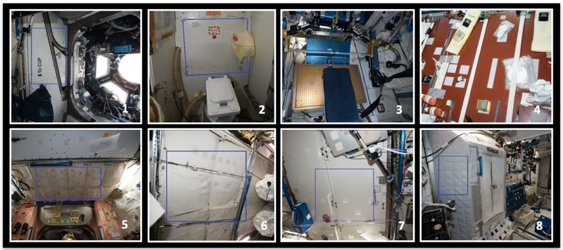 The eight locations sampled on the ISS.